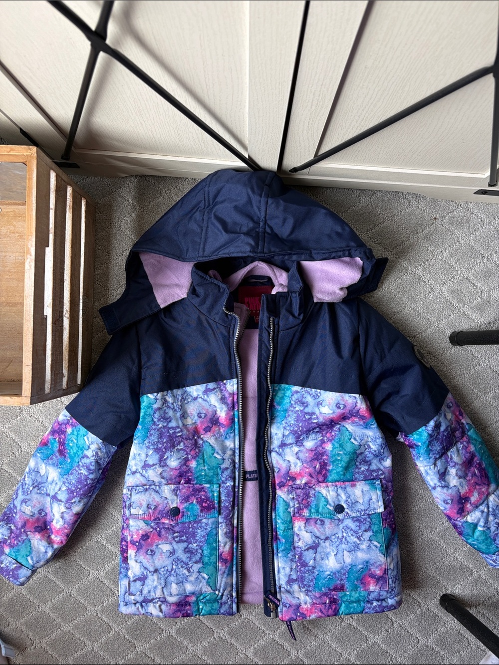 GUC Pink Platinum Navy Jacket with Purple & Teal Marble Print